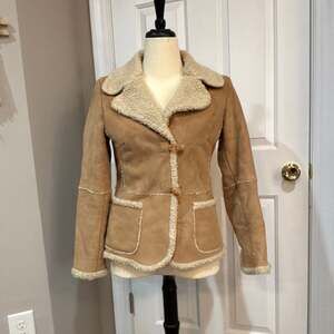 Vintage VTG Jones New York Faux Suede Sherpa Lined Penny Lane Toggle Jacket